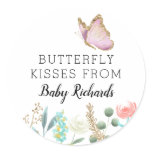 Butterfly Kisses Sweet Baby Shower Favor Classic Round Sticker Butterfly Kisses Sweet Baby Shower Favor Classic Round Sticker