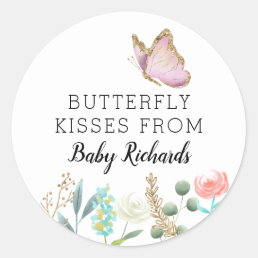 Butterfly Kisses Sweet Baby Shower Favor Classic Round Sticker