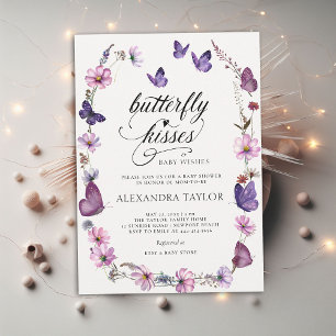 Butterfly Kisses Wild Purple Baby Girl Shower Invitation