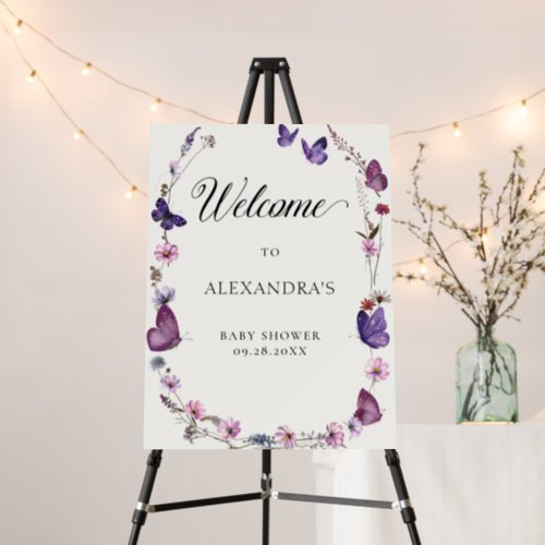 Butterfly Kisses Wild Purple Baby Welcome Sign