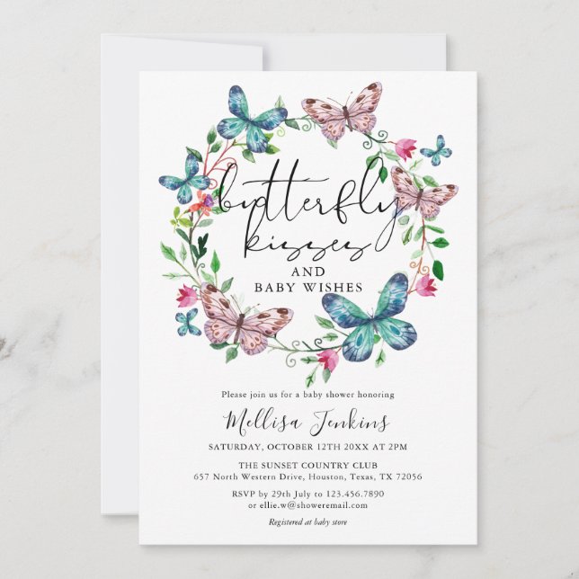 Butterfly Kisses Wildflower Floral Baby Shower Invitation (Front)