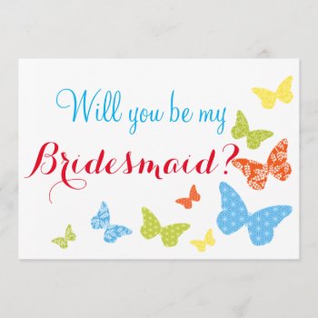 Butterfly Kisses Will You Be My Bridesmaid Invitation by LaBebbaDesigns at Zazzle