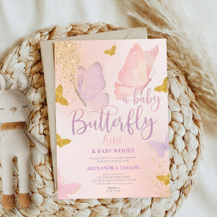 Butterfly Kisses Wishes gender neutral baby shower Invitation