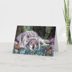 Butterfly Kisses Wolf Art Greeting Card