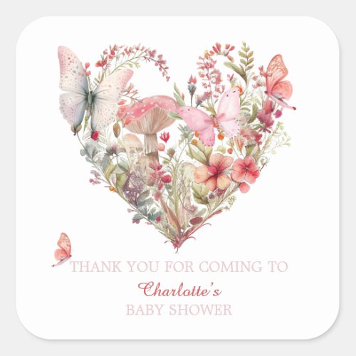 Butterfly Kisses Woodland Baby Shower Square Sticker