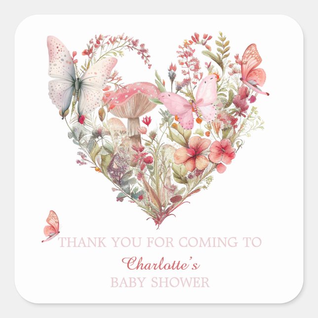 Butterfly Kisses Woodland Baby Shower Square Sticker (Front)