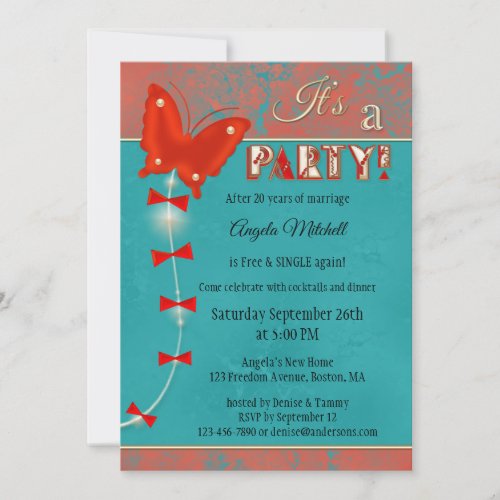 Butterfly Kite Divorce Party Invitation
