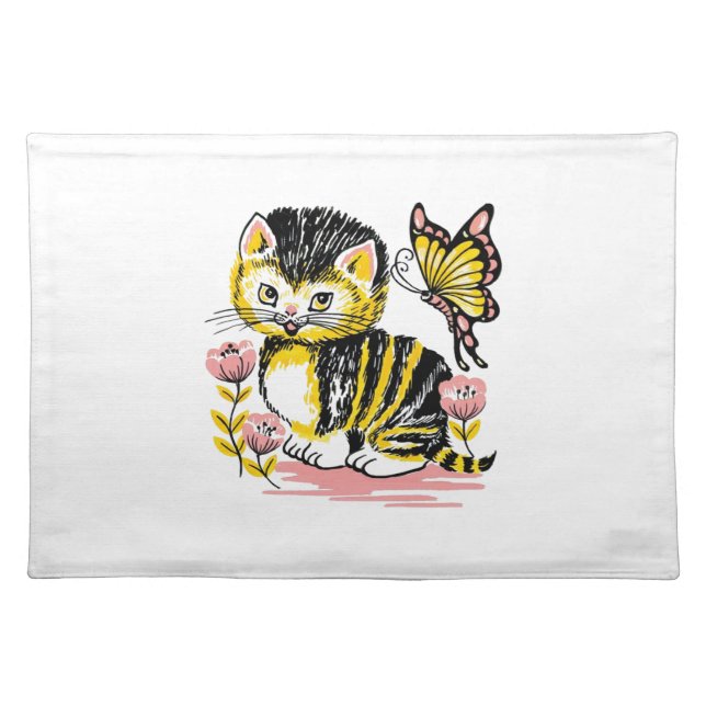 Butterfly & Kitten Cloth Placemat (Front)