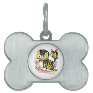 Butterfly & Kitten Pet Name Tag