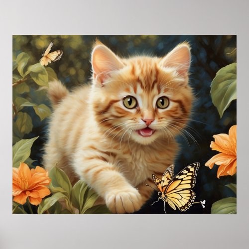  Butterfly Kitty Flowers 54  Kitten Cat AP68  Poster
