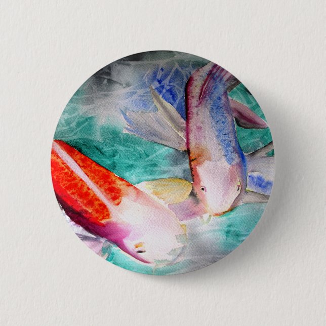 Butterfly Koi watercolour Japanese Fish Art Button (Front)