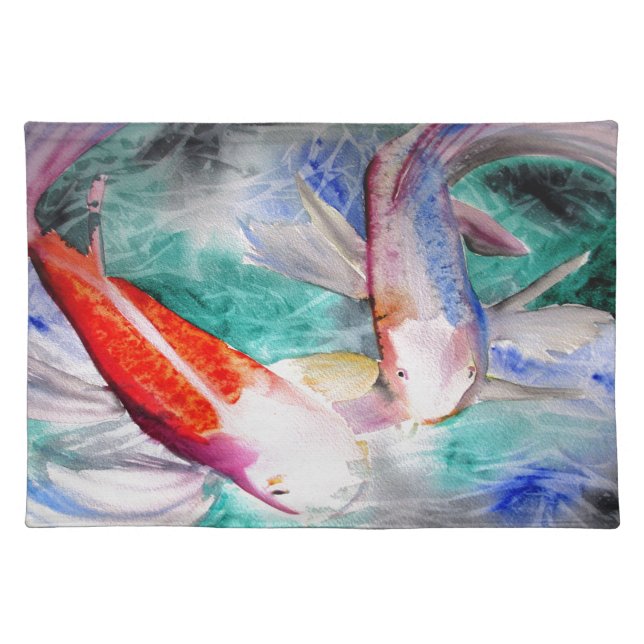 Butterfly Koi watercolour Japanese Fish Art Cloth Placemat (Front)