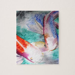 Butterfly Koi watercolour Japanese Fish Art Jigsaw Puzzle