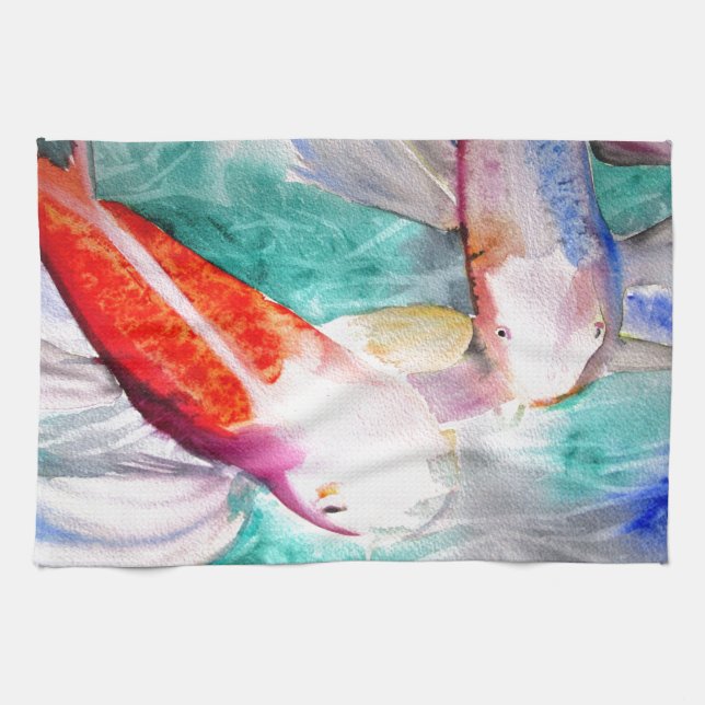 Butterfly Koi watercolour Japanese Fish Art Kitchen Towel (Horizontal)