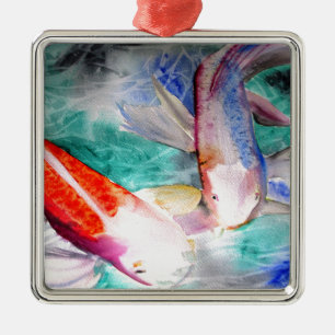 Butterfly Koi watercolour Japanese Fish Art Metal Ornament