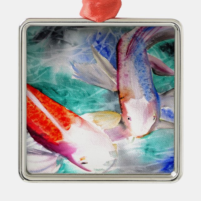 Butterfly Koi watercolour Japanese Fish Art Metal Ornament (Front)