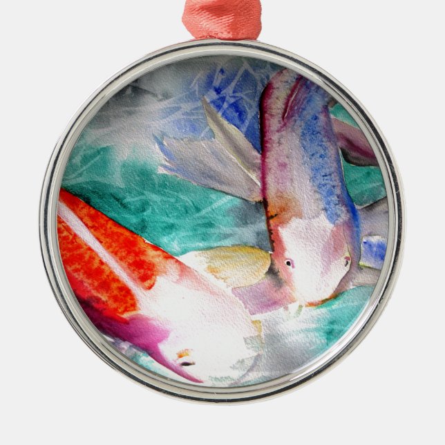 Butterfly Koi watercolour Japanese Fish Art Metal Ornament (Front)