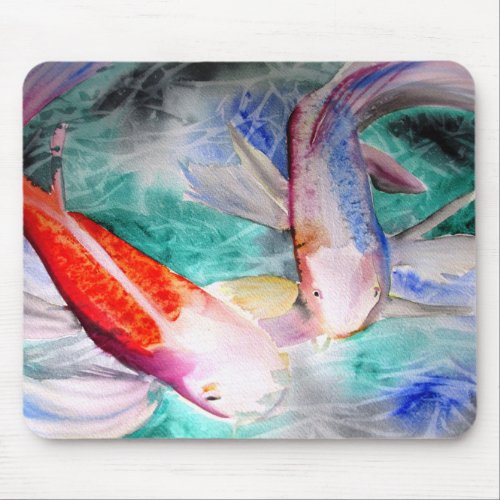 Butterfly Koi watercolour Japanese Fish Art Mouse Pad