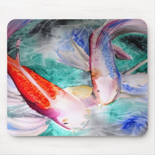 Butterfly Koi watercolour Japanese Fish Art Mouse Pad (Front)
