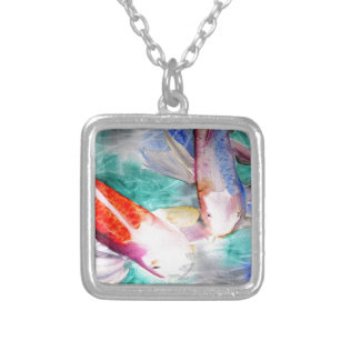 Butterfly Koi watercolour Japanese Fish Art Silver Plated Necklace