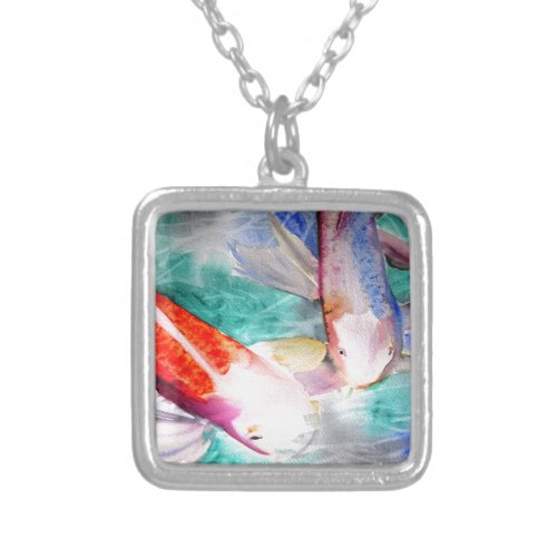 Butterfly Koi watercolour Japanese Fish Art Silver Plated Necklace