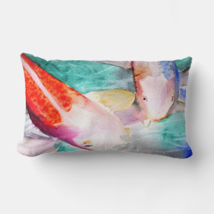 Butterfly Koi watercolour Japanese Fish painting Lumbar Pillow