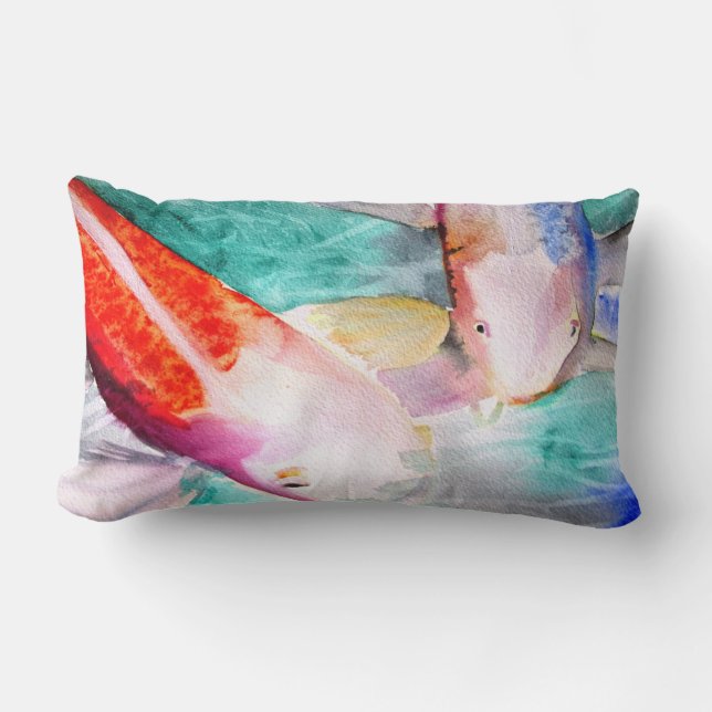 Butterfly Koi watercolour Japanese Fish painting Lumbar Pillow (Front)