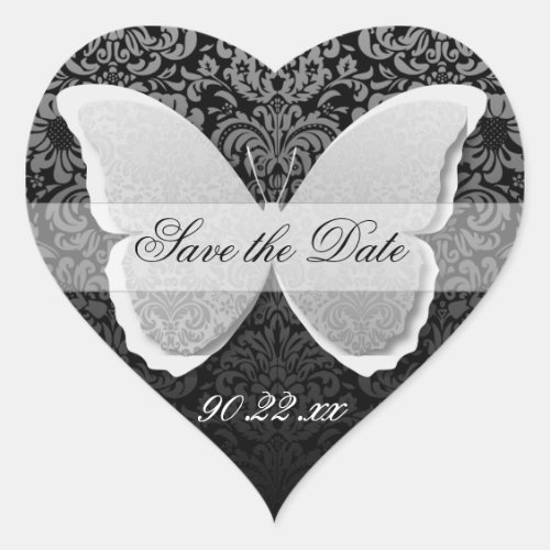 Butterfly Lace Save the Date Heart Sticker