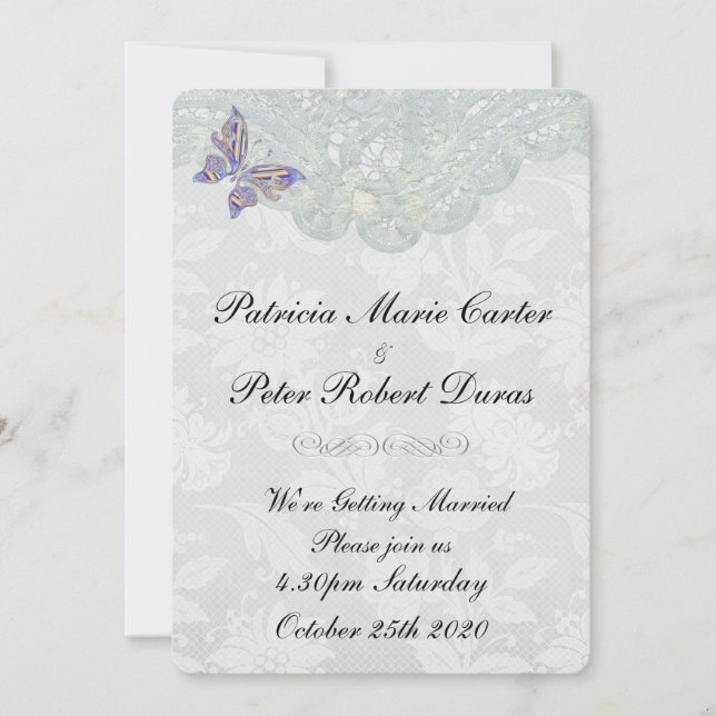 Butterfly & Lace Wedding Invitation(both sides) Invitation (Front)