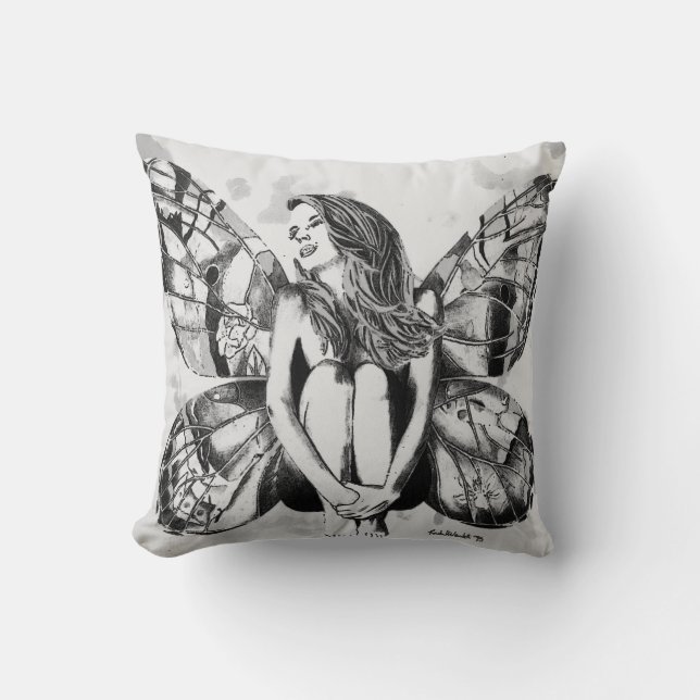 butterfly lady pillow, fantasy fairy pillow, art throw pillow (Front)
