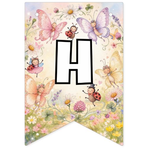 Butterfly & Ladybug Floral Garden Happy Birthday Bunting Flags