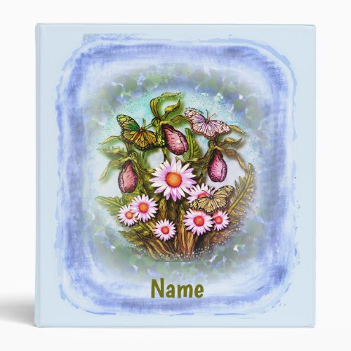 Butterfly Ladyslipper custom name 3 Ring Binder