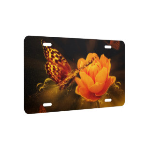 Butterfly Landing on Flower License Plate