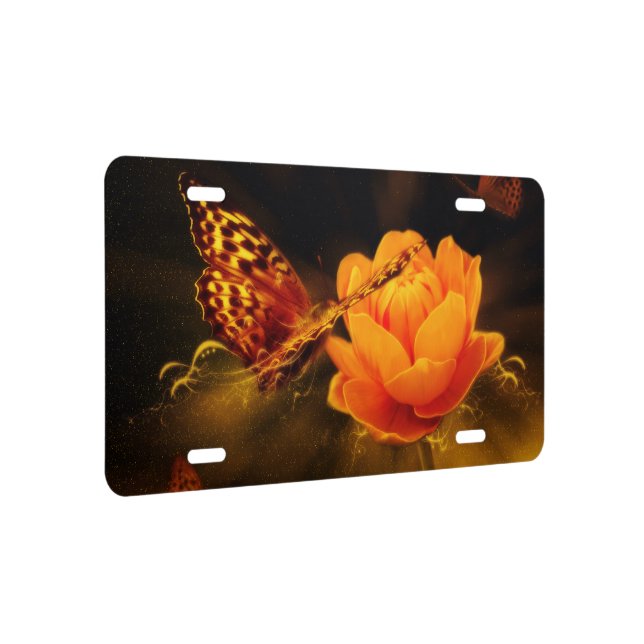 Butterfly Landing on Flower License Plate (Right)
