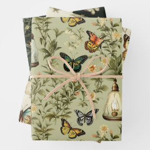 Butterfly Lantern Botanical Garden Wrapping Paper Sheets