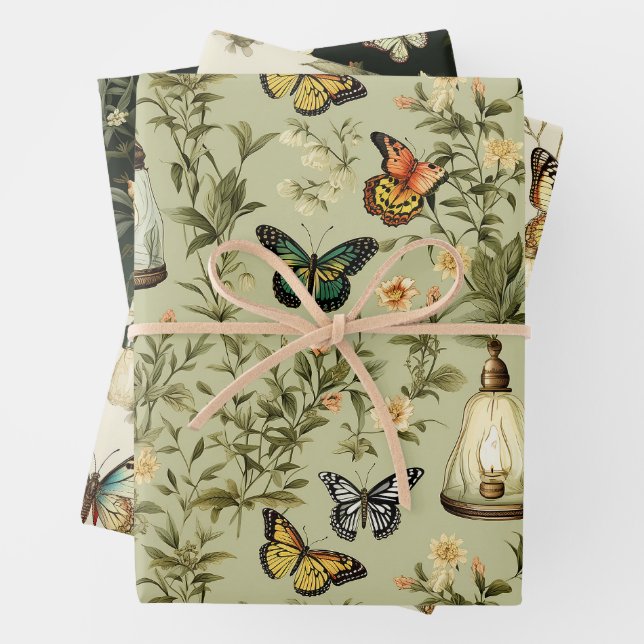 Butterfly Lantern Botanical Garden Wrapping Paper Sheets (In situ)