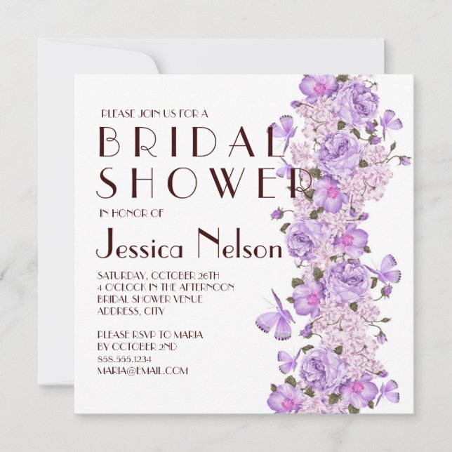 Butterfly Lavender Floral Garden Bridal Shower Invitation (Front)