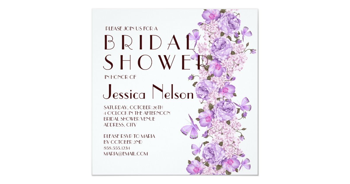 Butterfly Lavender Floral Garden Bridal Shower Invitation