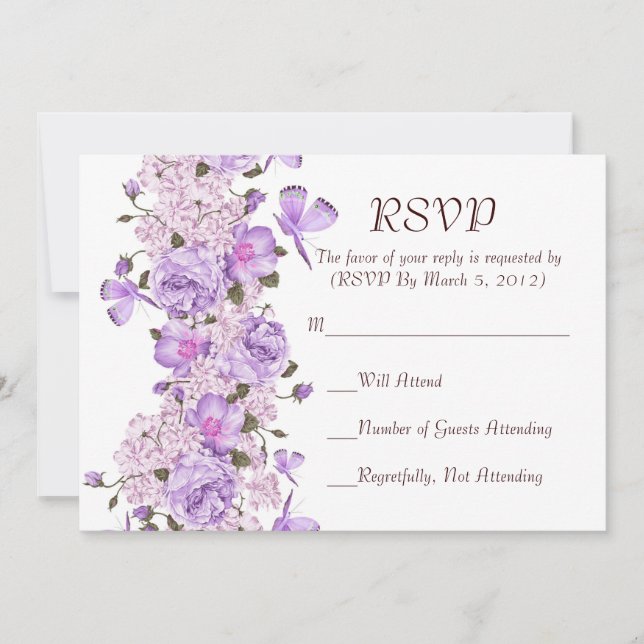 Butterfly Lavender Floral Garden RSVP card (Front)