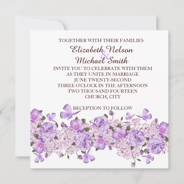 Butterfly Lavender Floral Garden Wedding Invite (Front)