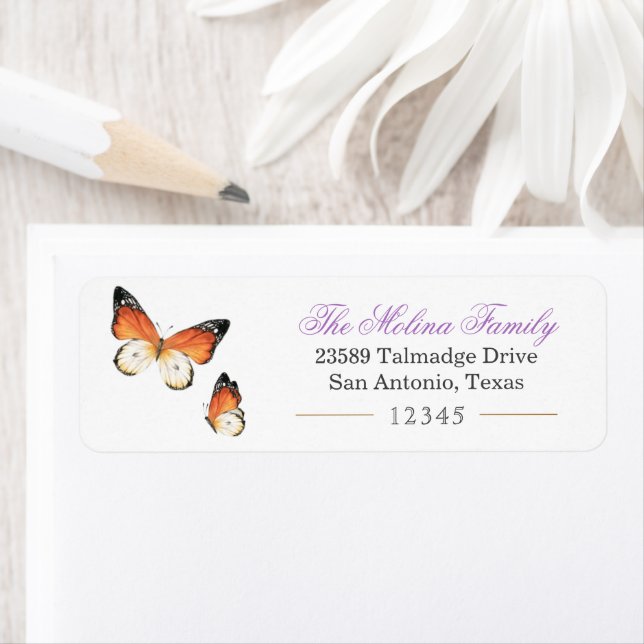 Butterfly Lavender Gold Return Address Label (Insitu)