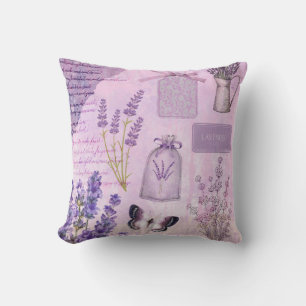 Butterfly Lavender Lilac Floral Ephemera Throw Pillow