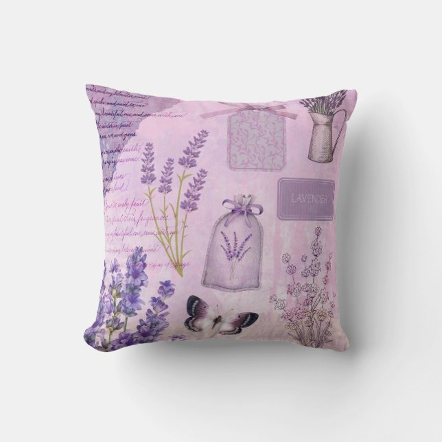 Butterfly Lavender Lilac Floral Ephemera  Throw Pillow (Front)