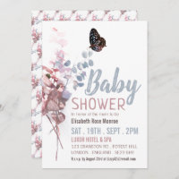 Butterfly Leaves, Elegant Baby Shower Invitation