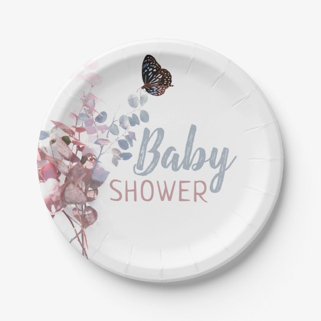 Butterfly Leaves, Elegant Baby Shower Paper Plates (Front)