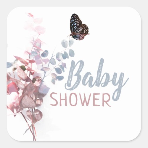 Butterfly Leaves Elegant Baby Shower Square Sticker
