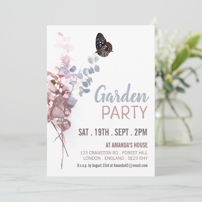 Butterfly Leaves, Elegant Garden Party Invitation (Standing Front)