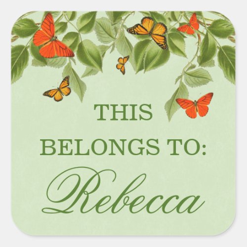 Butterfly  leaves green nature name sticker