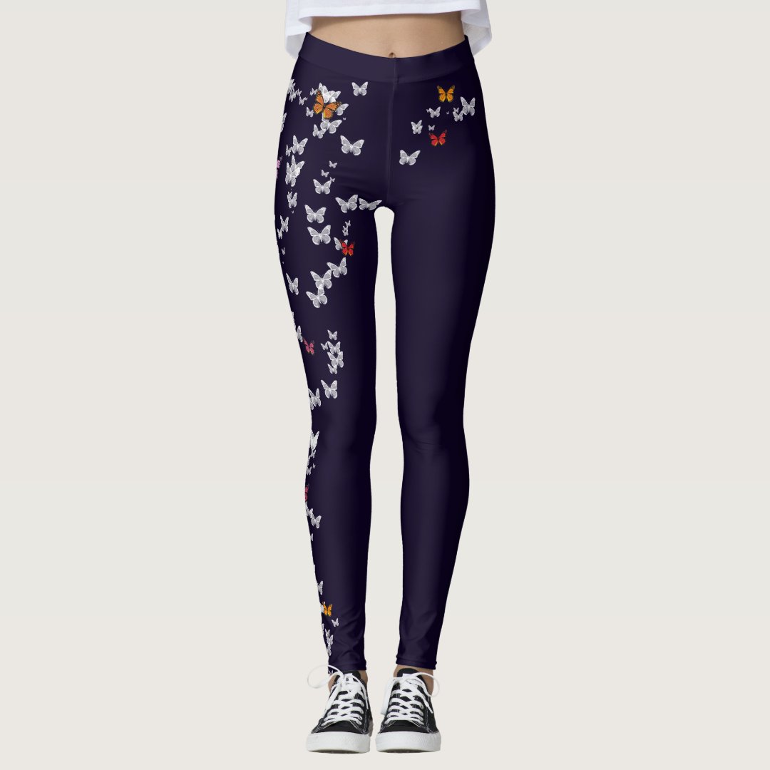 Orange And Blue Butterfly Print Men's Leggings