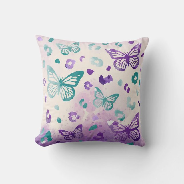 Butterfly Leiopard Purple Grey Throw Pillow (Front)
